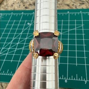 3/$20 Elegant Gold and Silvertone Ring with Red Colored Faux Gemstone Sz 8.5